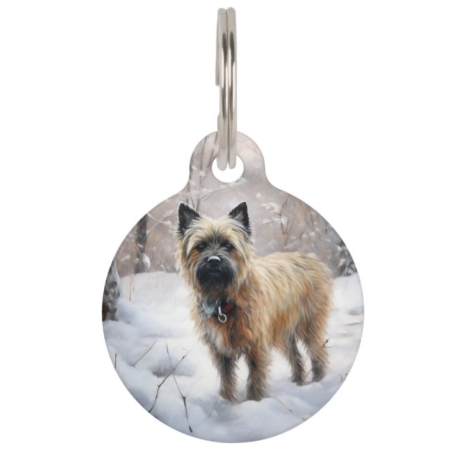 Cairn Terrier lässt es Weihnachten schnee Haustiermarke (Vorderseite)