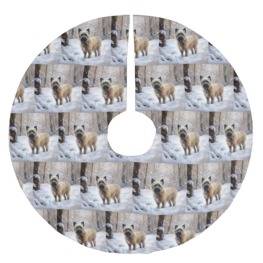 Cairn Terrier lässt es Weihnachten schnee Polyester Weihnachtsbaumdecke (Vorderseite)