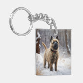 Cairn Terrier lässt es Weihnachten schnee Schlüsselanhänger (Vorderseite links)