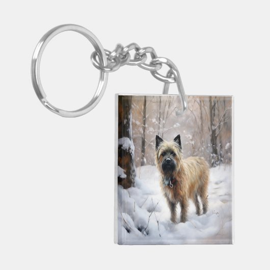 Cairn Terrier lässt es Weihnachten schnee Schlüsselanhänger (Vorderseite links)