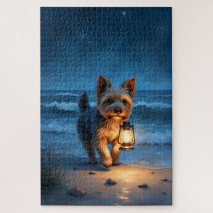 Cairn Terrier Laternenstrand Nacht Puzzle