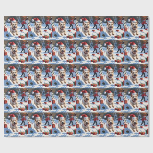 Cairn Terrier läuft in Snow mit Weihnachtsmütze Geschenkpapier (Flach)