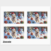 Cairn Terrier läuft in Snow mit Weihnachtsmütze Rechteckiger Aufkleber (Blatt)