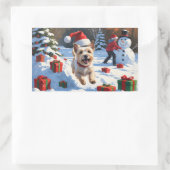 Cairn Terrier läuft in Snow mit Weihnachtsmütze Rechteckiger Aufkleber (Tasche)