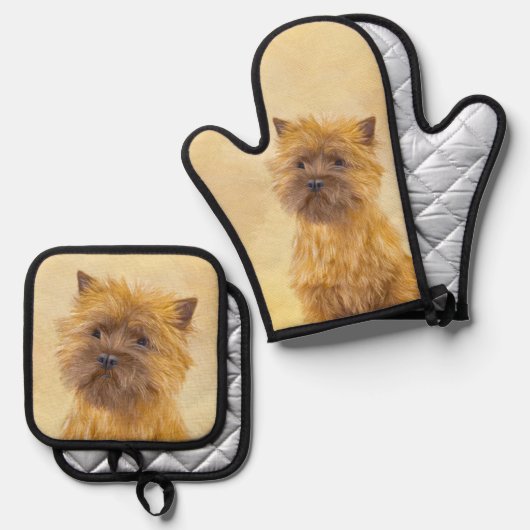Cairn Terrier Malerei Niedlich Original Hunde Kuns Ofenhandschuh & Topflappen-Set (Vorderseite/Rückseite)