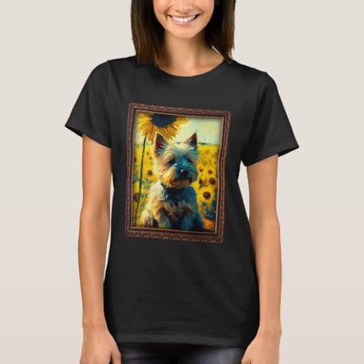 Cairn Terrier-Malerei Sonnenblume Blume Mutter Fra T-Shirt (Vorderseite)