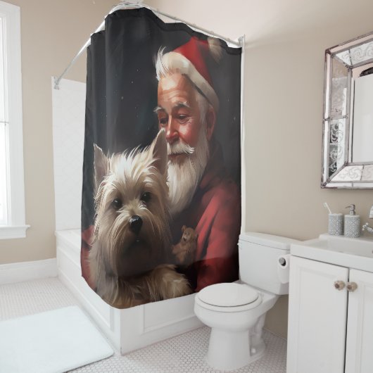 Cairn Terrier mit dem Weihnachtsmann Duschvorhang (Beispiel)
