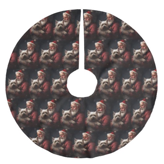 Cairn Terrier mit dem Weihnachtsmann Polyester Weihnachtsbaumdecke (Vorderseite)