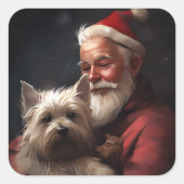 Cairn Terrier mit dem Weihnachtsmann Quadratischer Aufkleber (Vorderseite)