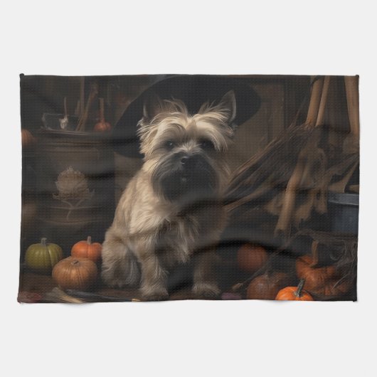 Cairn Terrier Pumpkins Halloween Beängstigend Geschirrtuch (Horizontal)