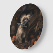 Cairn Terrier Pumpkins Halloween Beängstigend Große Wanduhr (Winkel)
