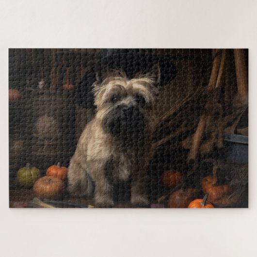 Cairn Terrier Pumpkins Halloween Beängstigend Puzzle (Horizontal)