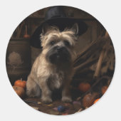 Cairn Terrier Pumpkins Halloween Beängstigend Runder Aufkleber (Vorderseite)