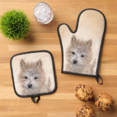 Cairn Terrier Puppy Malerei Niedliche Original Hun Ofenhandschuh & Topflappen-Set (Oben Unten)