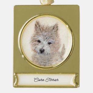 Cairn Terrier Puppy Painting - Original Dog Art Banner-Ornament Gold