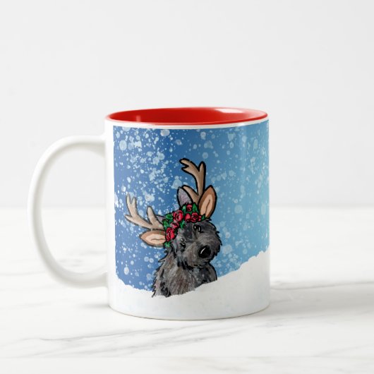 Cairn Terrier Reindeer Christmas Zweifarbige Tasse (Links)