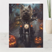 Cairn Terrier Riding Motorrad Halloween Beängstige Karte (Vorderseite)