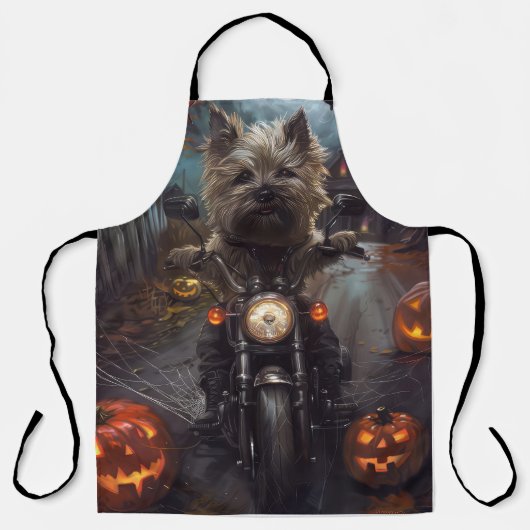 Cairn Terrier Riding Motorrad Halloween Beängstige Schürze (Vorderseite)