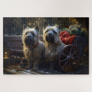 Cairn Terrier Schneebedeckter Schlitten Weihnachts Puzzle