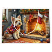 Cairn Terrier Sitting Fireplace Christmas Lights Große Geschenktüte (Vorderseite)