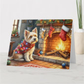 Cairn Terrier Sitting Fireplace Christmas Lights Karte (Vorderseite)