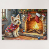 Cairn Terrier Sitting Fireplace Christmas Lights Puzzle (Horizontal)