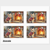Cairn Terrier Sitting Fireplace Christmas Lights Rechteckiger Aufkleber (Blatt)
