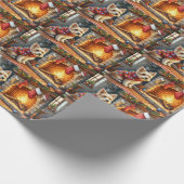Cairn Terrier sitzt am Kamin mit Weihnachtsbeleuch Geschenkpapier (Ecke)