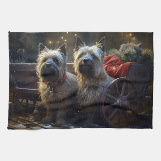 Cairn Terrier Snowy Sleigh Weihnachtsdekor Geschirrtuch (Horizontal)