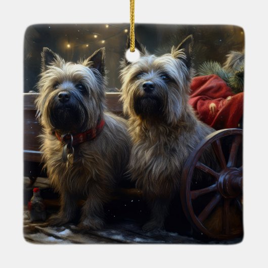 Cairn Terrier Snowy Sleigh Weihnachtsdekor Keramikornament (Rückseite)