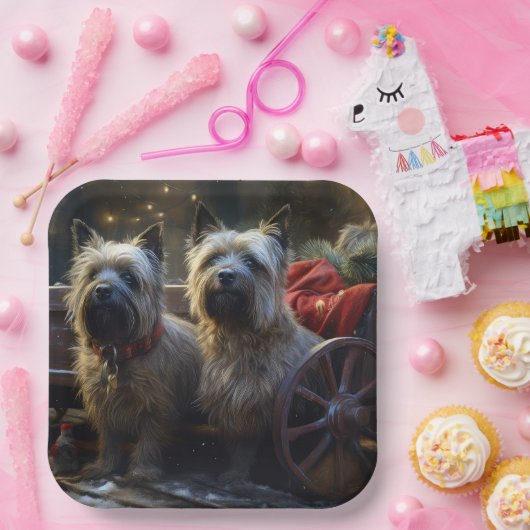 Cairn Terrier Snowy Sleigh Weihnachtsdekor Pappteller (Party)
