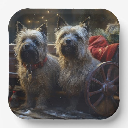 Cairn Terrier Snowy Sleigh Weihnachtsdekor Pappteller (Vorderseite)