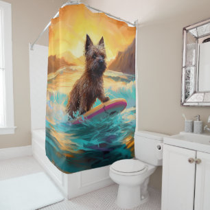 Cairn Terrier Strand Surfen Malerei Duschvorhang