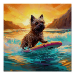 Cairn Terrier Strand Surfen Malerei Poster