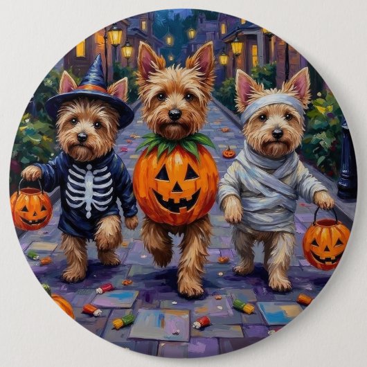 Cairn Terrier Trick-oder-Treating Halloween-Kostüm Button (Vorderseite)