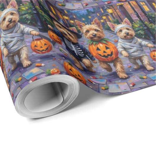 Cairn Terrier Trick-oder-Treating Halloween-Kostüm Geschenkpapier (Rolleneckpunkt)