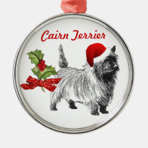Cairn Terrier w/Santa Cap Holly Christmas