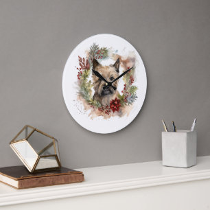 Cairn Terrier Weihnachtskranz Festiver Hund Große Wanduhr