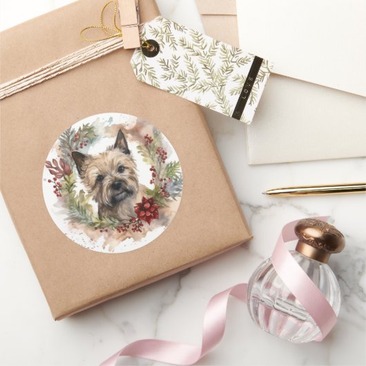 Cairn Terrier Weihnachtsmann Festliche Jungfrau Runder Aufkleber (Schenken)