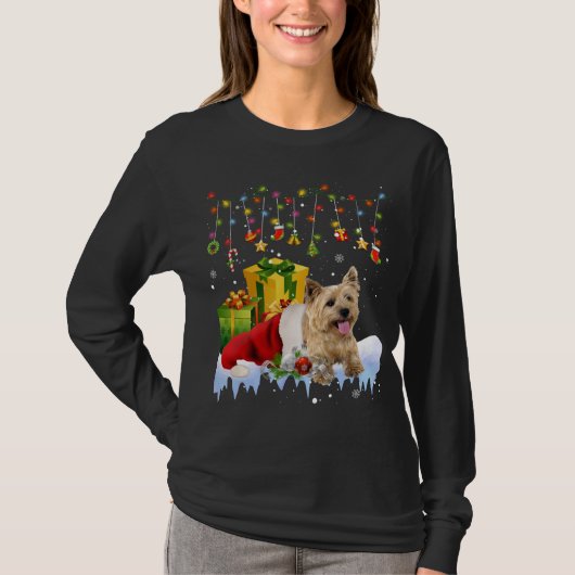 Cairn Terrier Weihnachtsmannmütze Weihnachtslicht T-Shirt (Vorderseite)