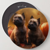 Cairn Terrier Welpe Herbst Kürbis Button (Vorne & Hinten)