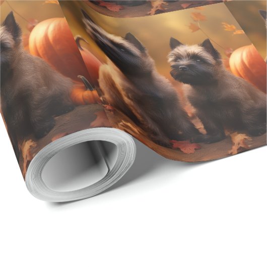 Cairn Terrier Welpe Herbst Kürbis Geschenkpapier (Rolleneckpunkt)