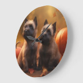 Cairn Terrier Welpe Herbst Kürbis Große Wanduhr (Winkel)