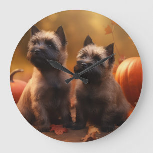 Cairn Terrier Welpe Herbst Kürbis Große Wanduhr