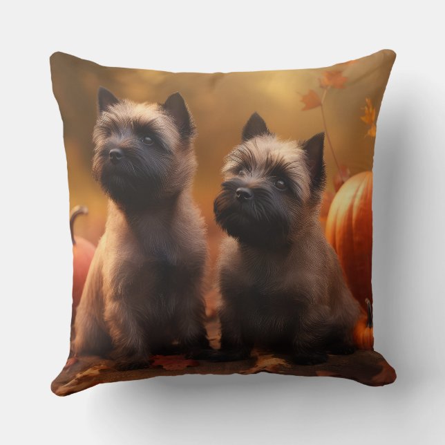 Cairn Terrier Welpe Herbst Kürbis Kissen (Rückseite)