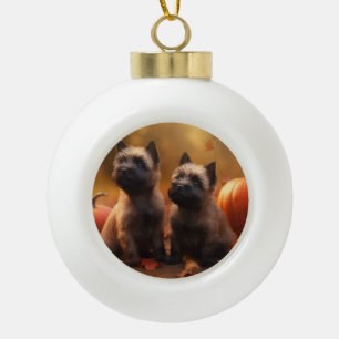 Cairn Terrier Welpe Herbstfreude Kürbis Keramik Kugel-Ornament