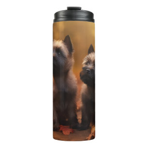 Cairn Terrier Welpe Herbstvergnügen Kürbis Thermosbecher