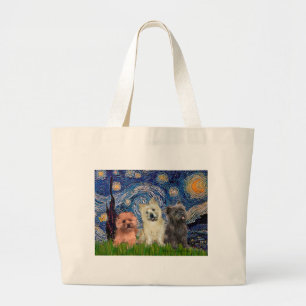 Cairn Terriers (drei) - Starry Night Jumbo Stoffbeutel