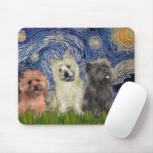 Cairn Terriers (drei) - Starry Night Mousepad (Mit Mouse)
