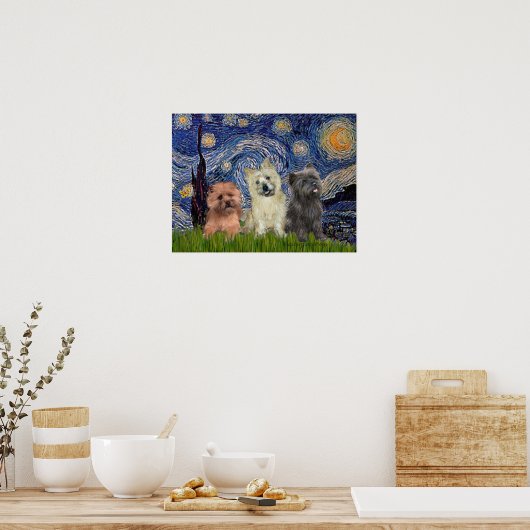 Cairn Terriers (drei) - Starry Night Poster (Küche)
